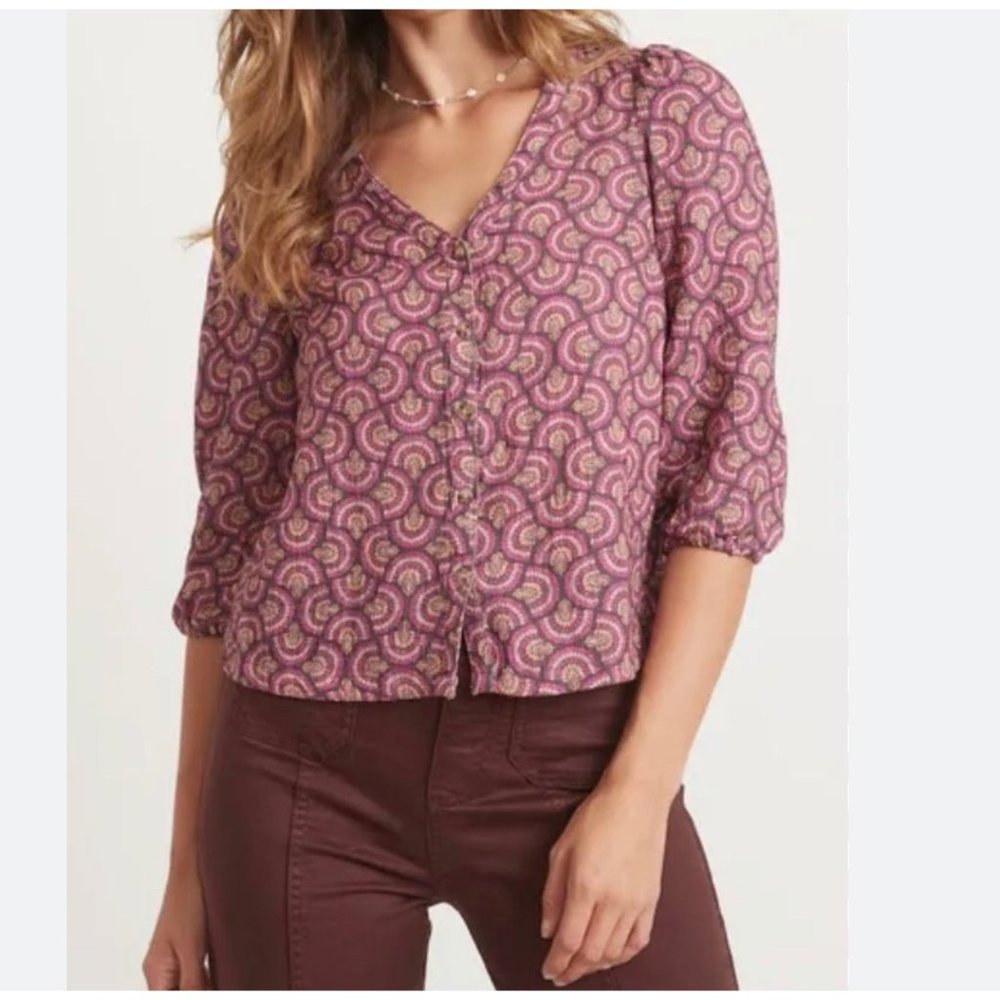 Marine Layer Printed Colette Doublecloth Top sz L